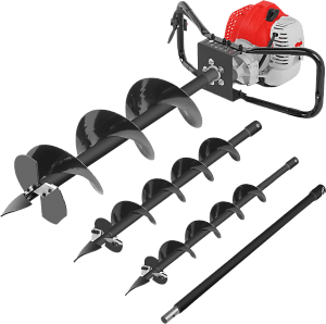 Tarière à Essence 52cc AMC - 3 Embouts (100-150-200 Mm) + Rallonge 50 Cm, Pour Jardin Et Chantiers