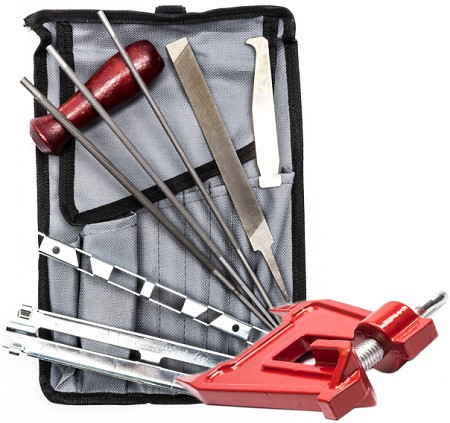 Kit Affûtage Chaîne Tronçonneuse 10 Pièces - Limes Rondes & Plate, Manche Bois & Pochette | Entretien Pro
