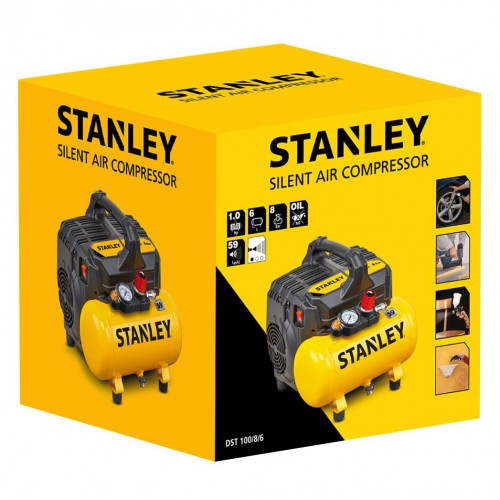 Compresseur Silencieux STANLEY DST 100/8/6 (59 DB) Avec Kit D'accessoires - Parfait Pour Bricolage Maison Et Atelier
