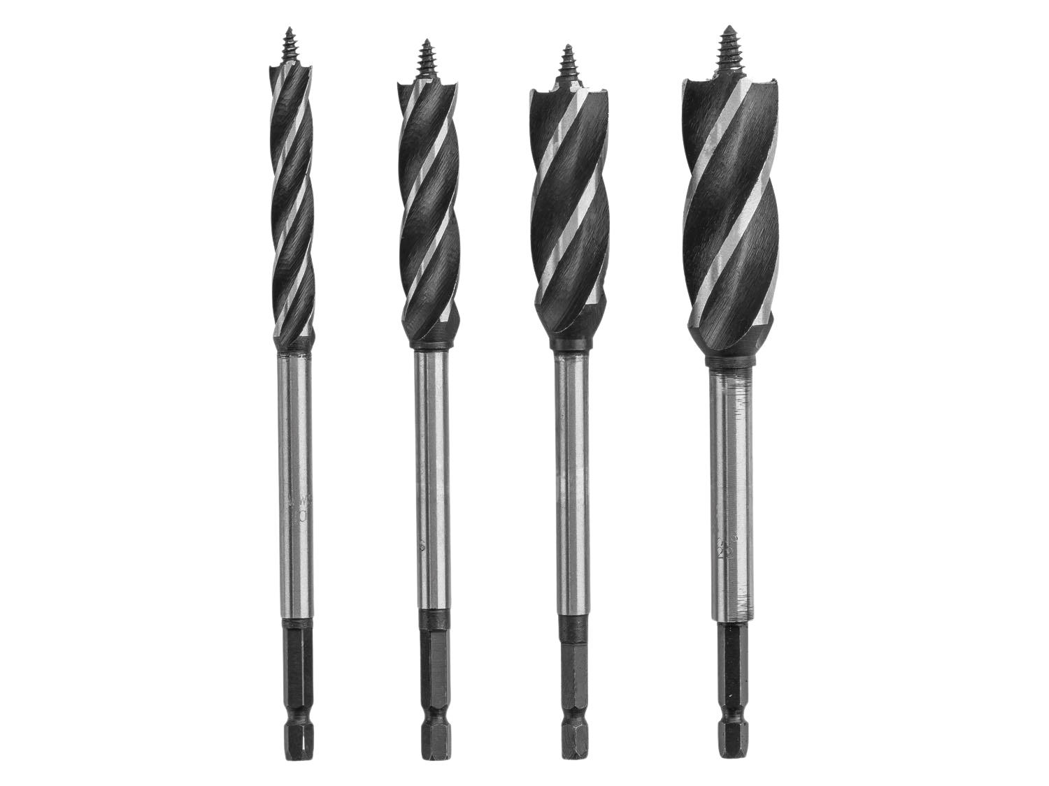 Lot De 4 Forets Hélicoïdaux Bois 600 Mm - Queue Hexa 8-24 Mm - Percez Profond & Précis