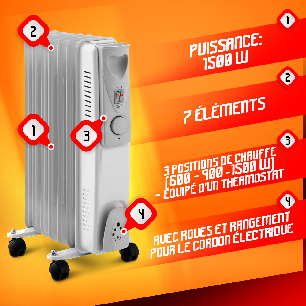 Warm Tech Radiateur Radiateur bain d huile 1500w Warm tech ref WTRBH1507 | Euro-Expos