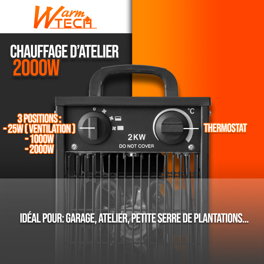 Warm Tech Radiateur Chauffage radiateur électrique d'atelier 2000w thermostat Warm tech ...